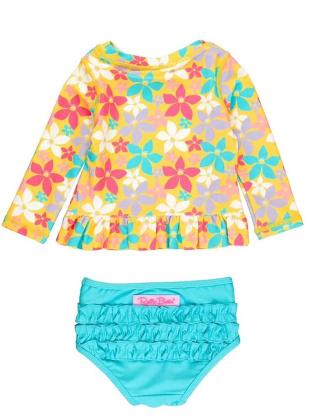RuffleButts UPF50+ Long Sleeve Rash Guard Bikini Endless Summer Floral 12-18M